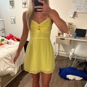 Yellow Swiss Dot Backless Spaghetti Strap Mini Dress
